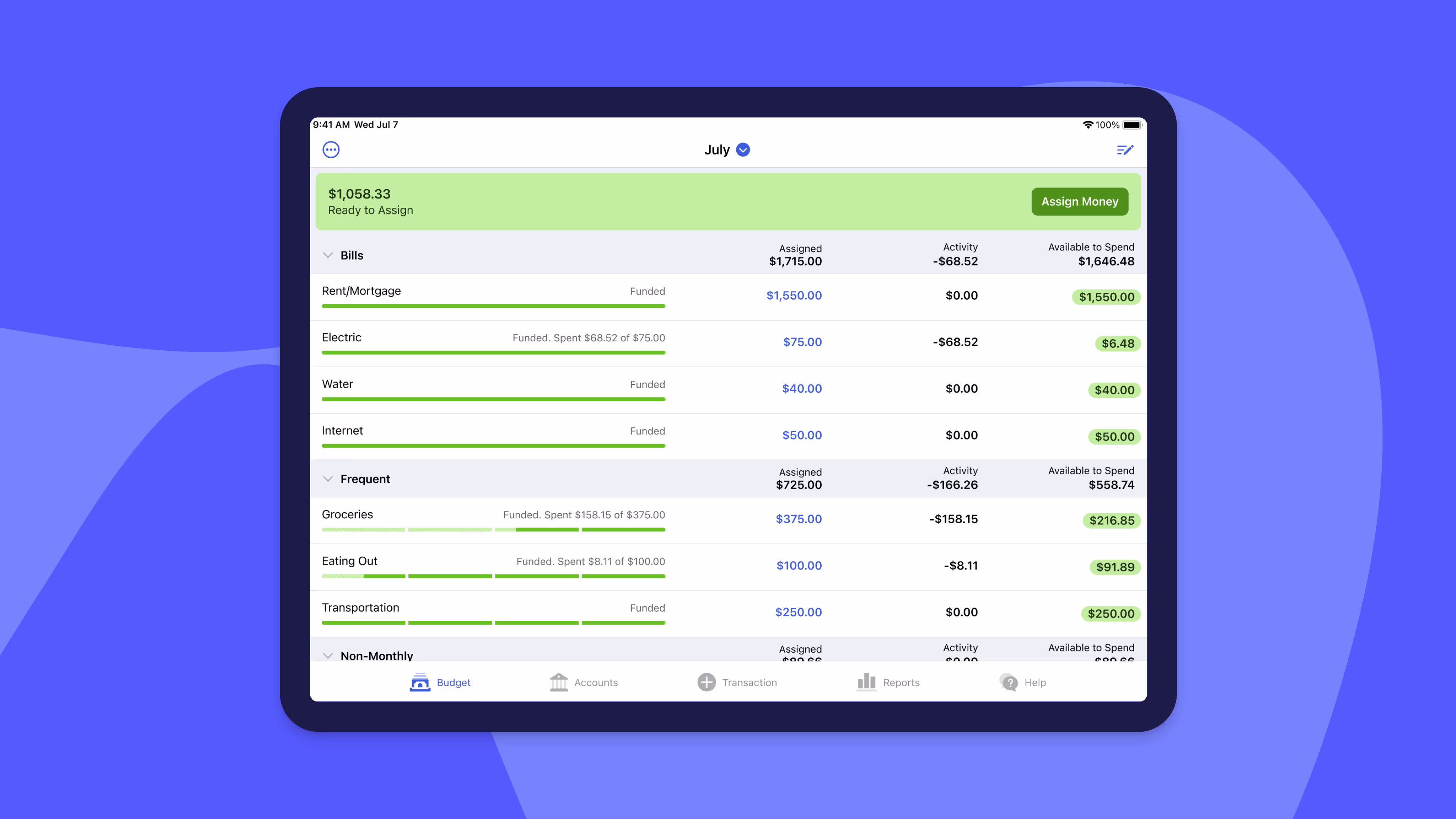 The YNAB iPad app